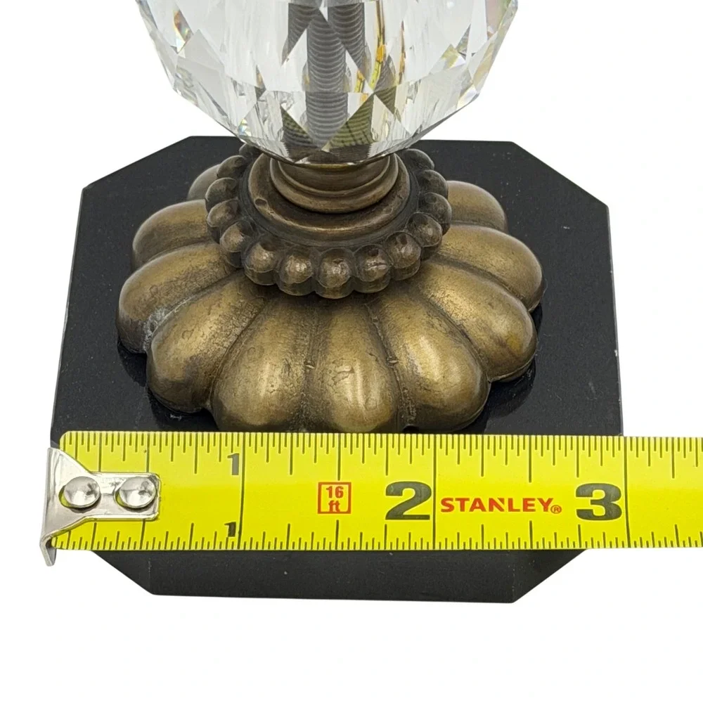 Vtg MCM Bronze Finish Taper Candle Holder Crystal Marble Hollywood Regency 10